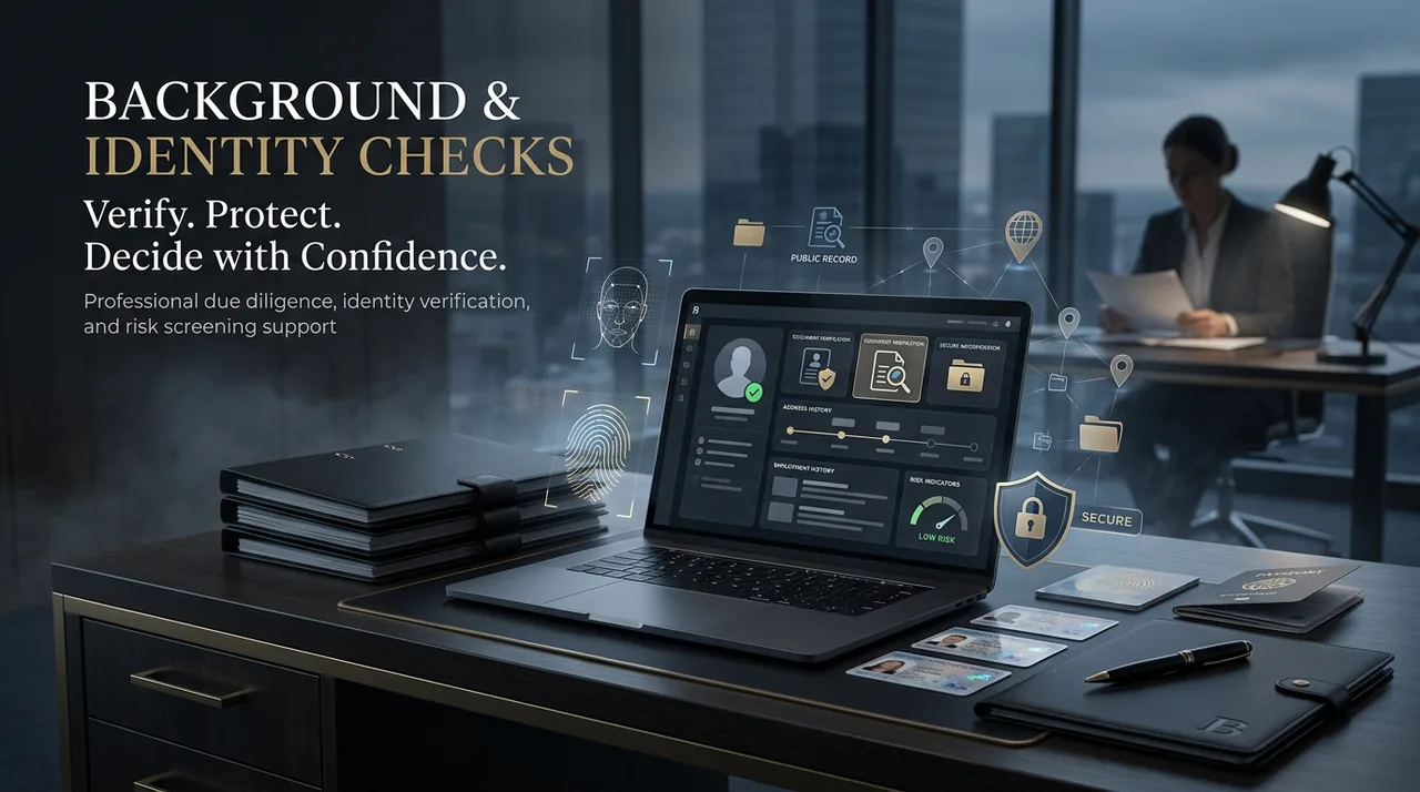 Background and identity check documents and records on a desk